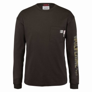 Wolverine FR Long Sleeve Print Tee Póló Férfi Fekete | ZHJ655RQ