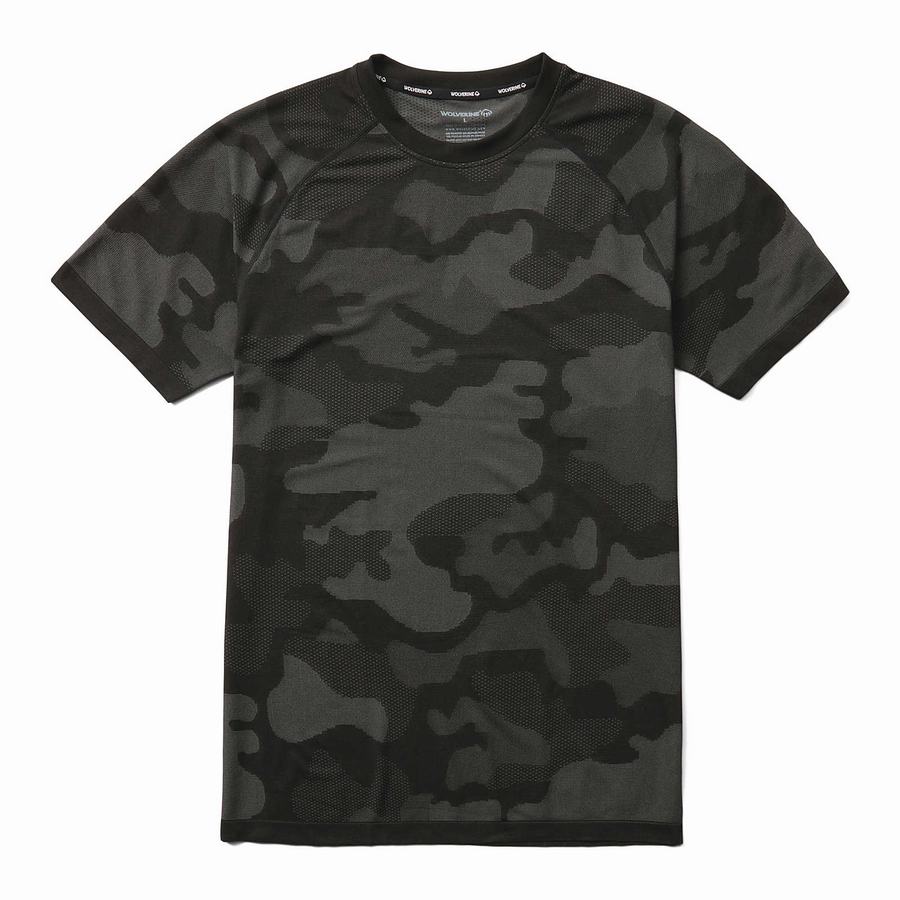 Wolverine Camo Mesh Crew Neck Undershirt Póló Férfi Fekete | CQG6285PQ