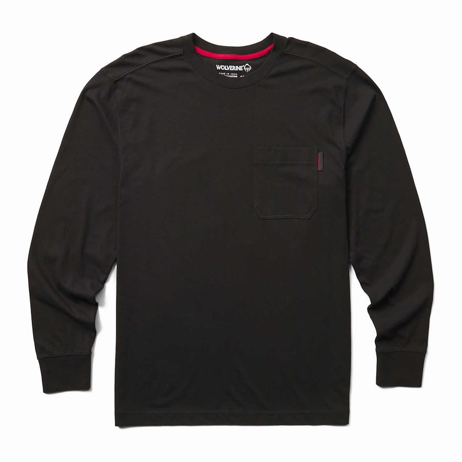 Wolverine Classic Long Sleeve Pocket Tee Póló Férfi Fekete | DRH541HP