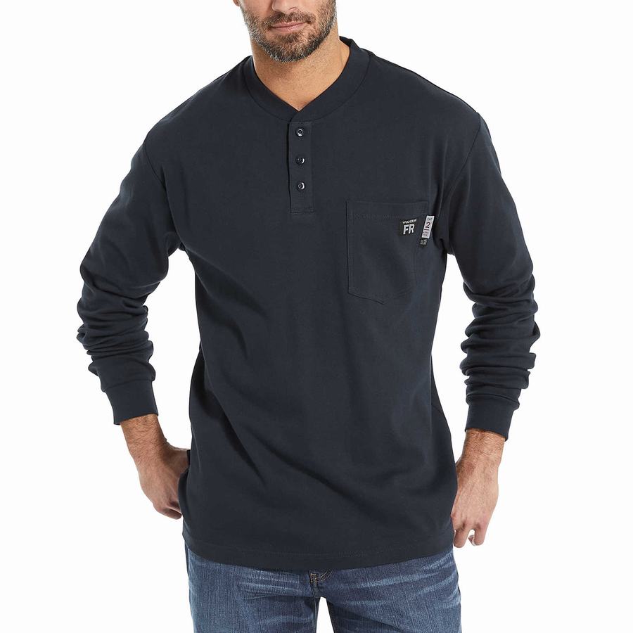 Wolverine FR Long Sleeve Henley Póló Férfi Sötétkék | PXP9519OU