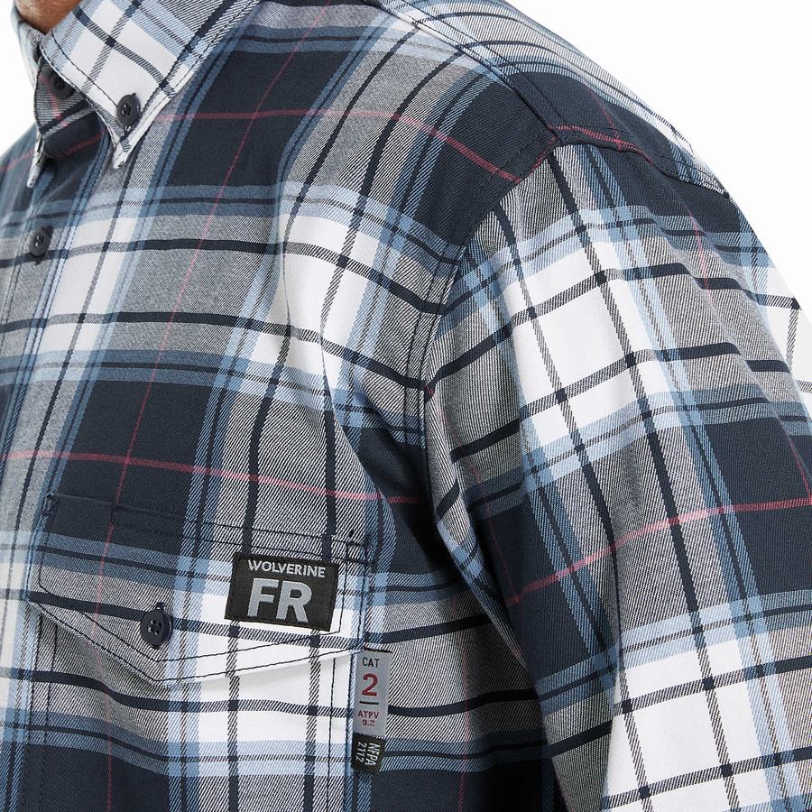 Wolverine FR Plaid Long Sleeve Twill Ingek Férfi Sötétkék | CSZ7946OD