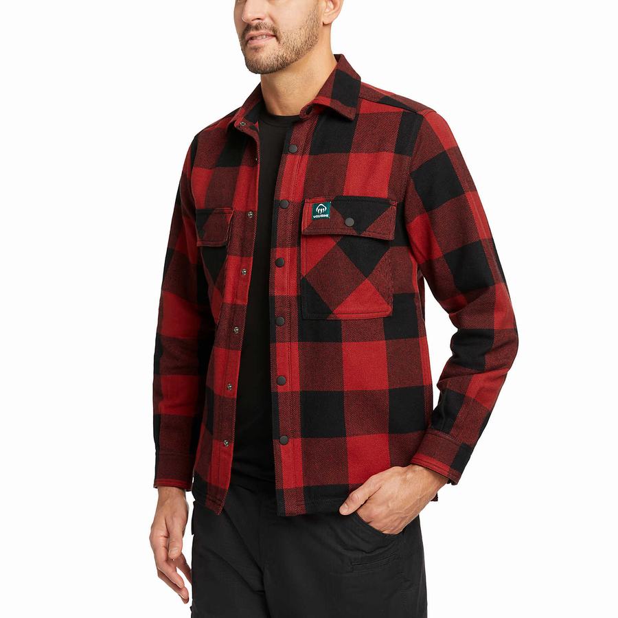 Wolverine Forge Flannel Overshirt Ingek Férfi Sötétpiros Fekete | MMK9584EY