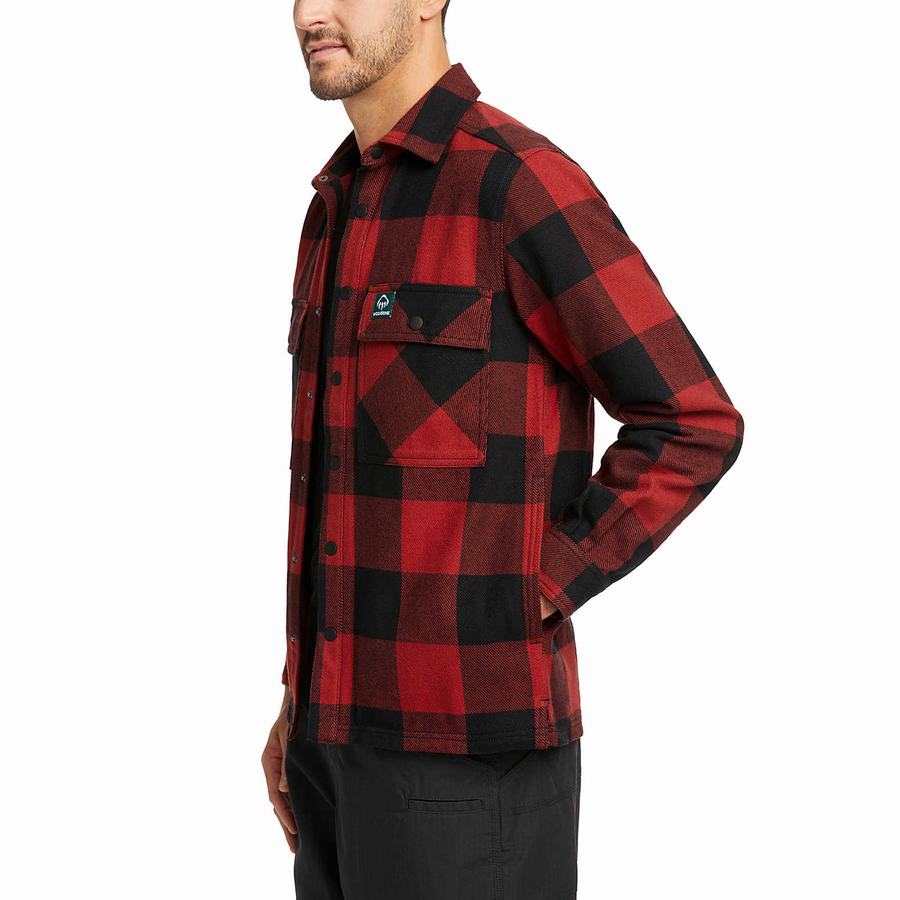 Wolverine Forge Flannel Overshirt Ingek Férfi Sötétpiros Fekete | MMK9584EY