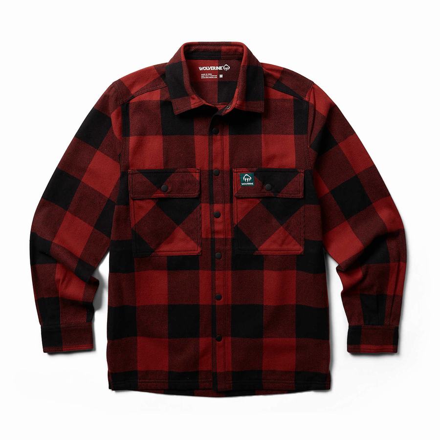 Wolverine Forge Flannel Overshirt Ingek Férfi Sötétpiros Fekete | MMK9584EY