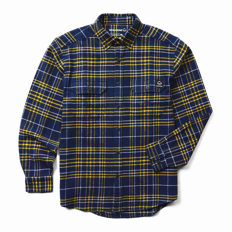 Wolverine Glacier Heavyweight Long Sleeve Flannel Big & Tall Ingek Férfi Kék | PYQ947CV