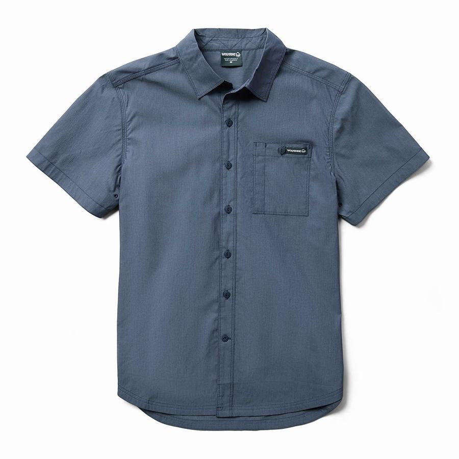 Wolverine Grayson II Short Sleeve Chambray Ingek Férfi Kék | HNR5925YP