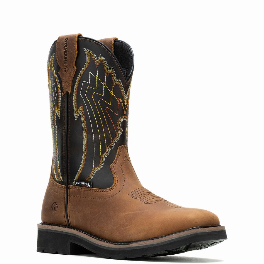 Wolverine Rancher Eagle Waterproof Steel-Toe Wellington Csizma Férfi Barna Fekete | EER1498YL