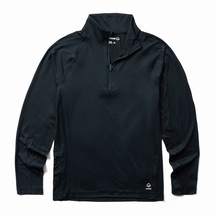 Wolverine Sun-Stop Eco 1/2 Zip Polár Férfi Fekete | TYG41100XZ