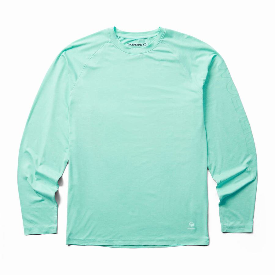 Wolverine Sun-Stop Long Sleeve Crew Póló Férfi Zöld | EHF7429XW