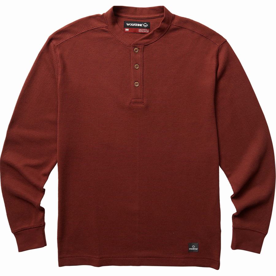 Wolverine Walden Long Sleeve Henley Big & Tall Póló Férfi Sötétpiros | LGR5794IN