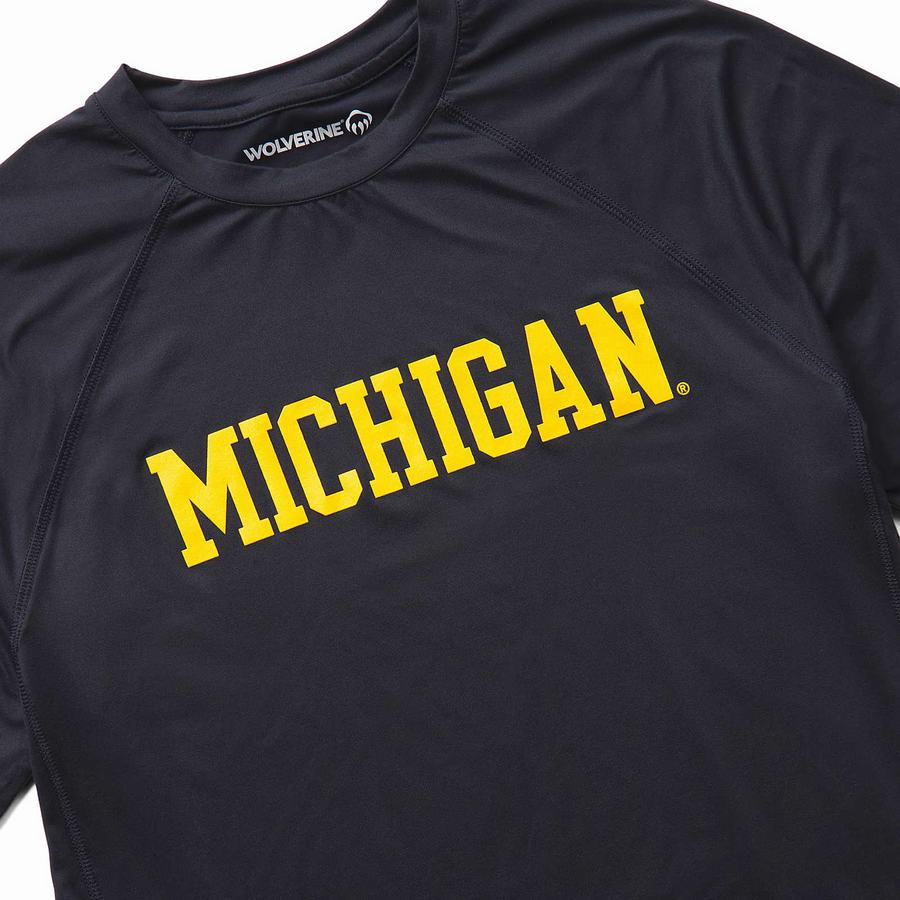 Wolverine x Valiant University of Michigan Sun-Stop Eco Short Sleeve Tee Póló Férfi Sötétkék | BEQ605SU