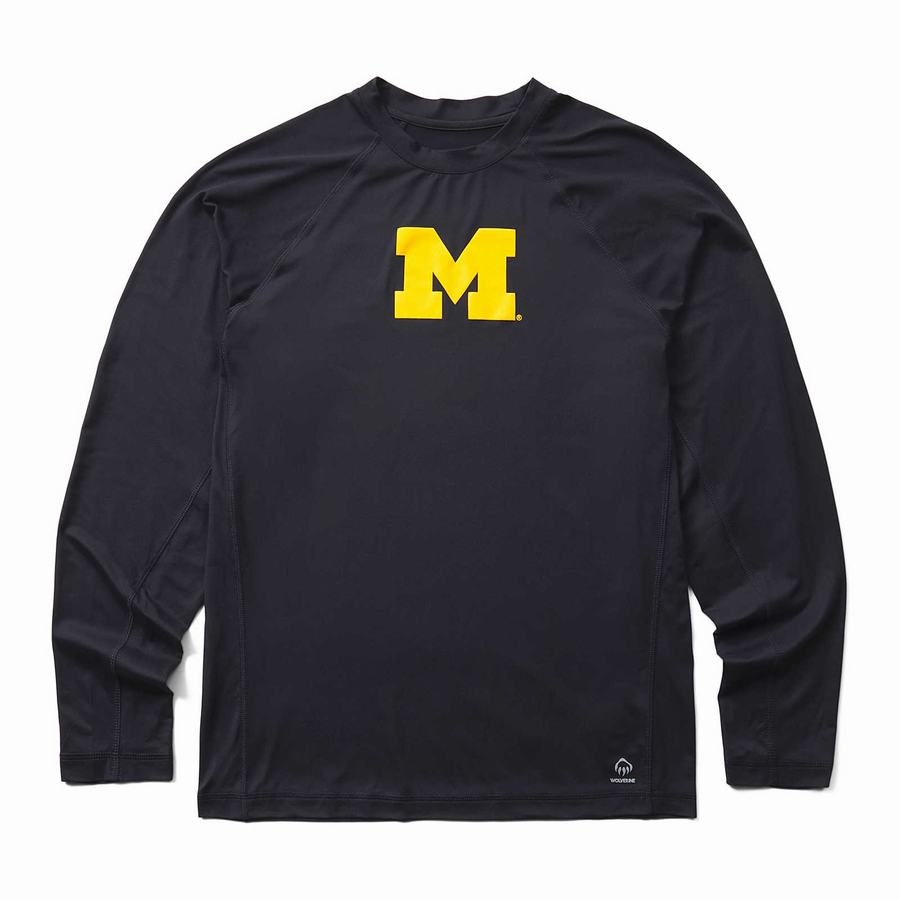 Wolverine x Valiant University of Michigan Sun-Stop Eco Long Sleeve Tee Póló Férfi Sötétkék | BOK812NQ